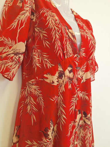 Second-Hand - Hope & Ivy Playful Sparrows Midi Dress Size 10 - SwapUp