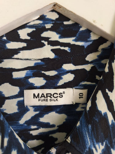 Second-Hand - Marcs Essential Trimmed Office Silk Staple Blouse Size 10 - SwapUp