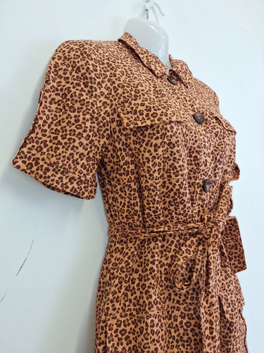 Second-Hand - Marcs Animal Print Linen Utility Mini Dress Size 8 - SwapUp