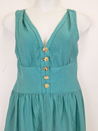 Second-Hand - Veronika Maine Seafoam Elevated Gold Button Dress Size 12 - SwapUp