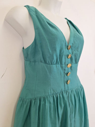 Second-Hand - Veronika Maine Seafoam Elevated Gold Button Dress Size 12 - SwapUp