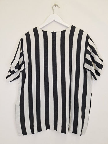 Second-Hand - Lee Mathews Striped Side Split Linen Top Size 12 - SwapUp