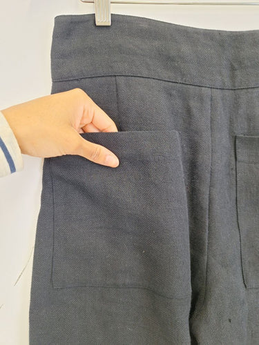 Second-Hand - Lee Mathews Linen Angle Pleat Wide Leg Pants Size 12 - SwapUp