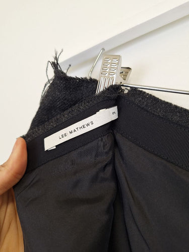 Second-Hand - Lee Mathews Charcoal Wool Raw Edge Skirt Size 12 - SwapUp
