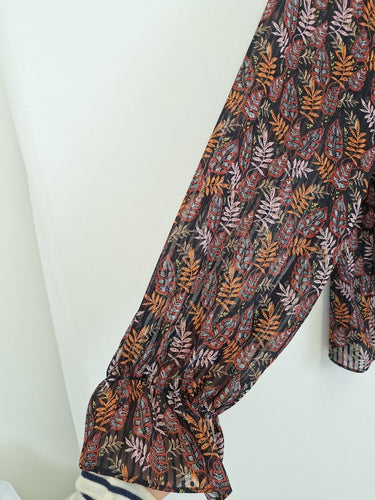 Second-Hand - In Wear Copenhagen Semi Sheer Autumn Leafy Blouse Size 16 - SwapUp