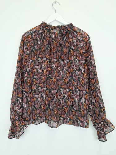 Second-Hand - In Wear Copenhagen Semi Sheer Autumn Leafy Blouse Size 16 - SwapUp