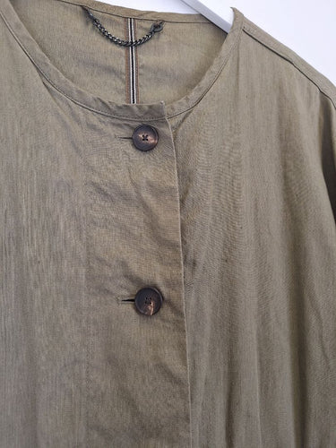 Second-Hand - Jigsaw Linen Blend Khaki Adjustable Waist Jacket Size 16 - SwapUp
