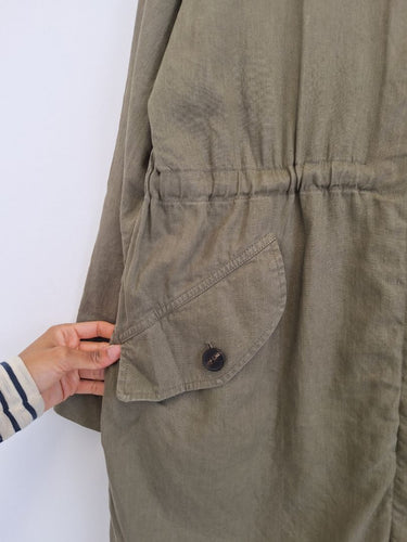 Second-Hand - Jigsaw Linen Blend Khaki Adjustable Waist Jacket Size 16 - SwapUp