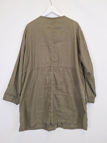 Second-Hand - Jigsaw Linen Blend Khaki Adjustable Waist Jacket Size 16 - SwapUp