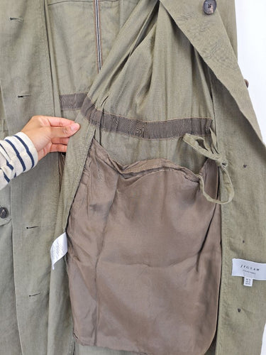 Second-Hand - Jigsaw Linen Blend Khaki Adjustable Waist Jacket Size 16 - SwapUp