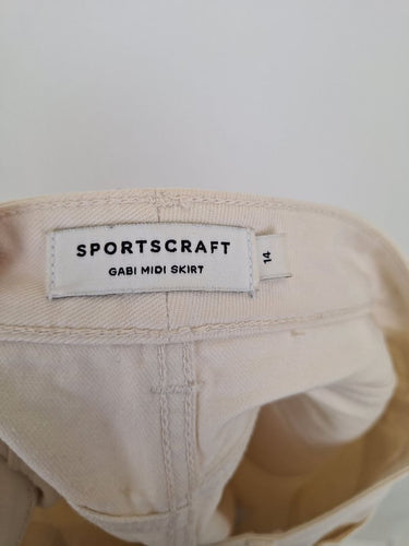 Second-Hand - Sportscraft Chalk Straight Front Split Midi Skirt Size 14 - SwapUp