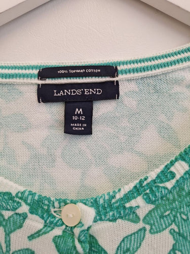 Second-Hand - Lands End Casual Cotton Foliage Knit Cardigan Size M - SwapUp