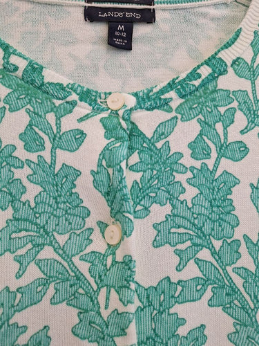 Second-Hand - Lands End Casual Cotton Foliage Knit Cardigan Size M - SwapUp