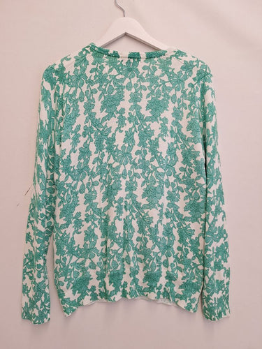 Second-Hand - Lands End Casual Cotton Foliage Knit Cardigan Size M - SwapUp