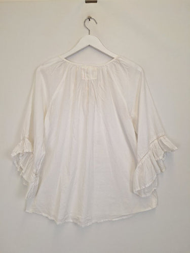 Second-Hand - Lulalife Beaded Tassel Pearl White Blouse Size S - SwapUp