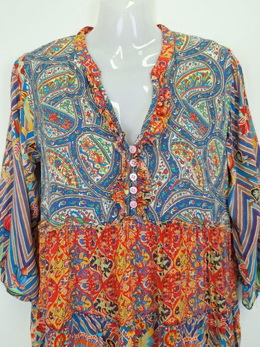 Second-Hand - Lulalife Patchwork Ruffle Tiered Mini Dress Size S - SwapUp