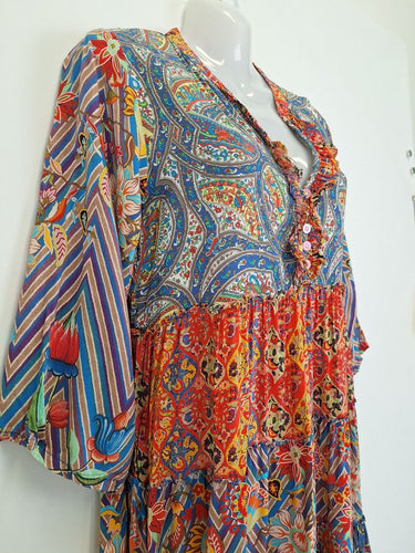 Second-Hand - Lulalife Patchwork Ruffle Tiered Mini Dress Size S - SwapUp