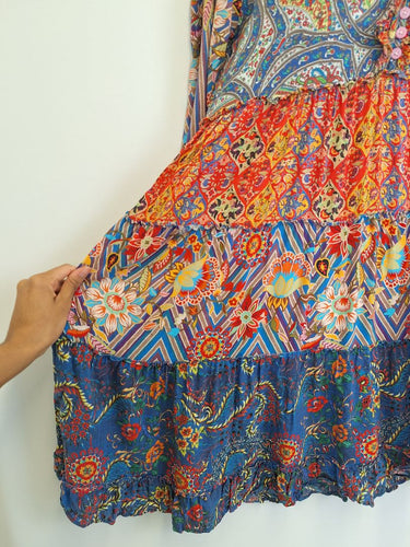 Second-Hand - Lulalife Patchwork Ruffle Tiered Mini Dress Size S - SwapUp