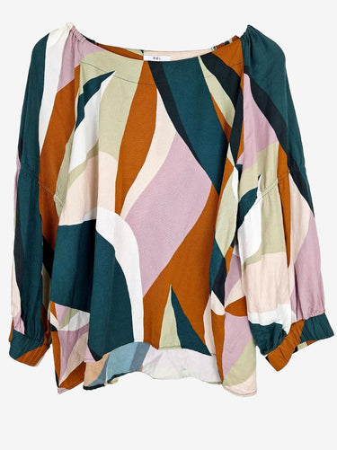 POL Emerald Leafy Puff Sleeve Blouse Size 12