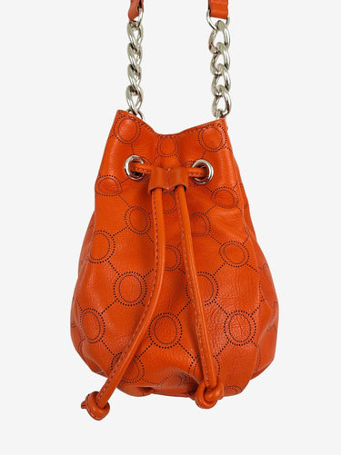 Oroton Mini Tangerine Monogram Bucket Bag