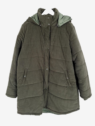 Elm Deep Green Corduroy Mid Length Puffer Jacket Size XL