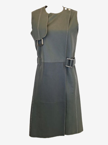 Hermès Olive Asymmetric Buckled Lambskin Leather Authenticated Dress Size XS