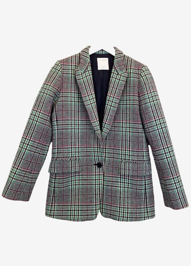 Sandro Shamrock Plaid Structured Blazer Size S