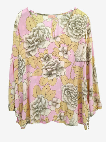 Assorted Brands Effortless Retro-Inspired Floral V-Neck Top Size 18