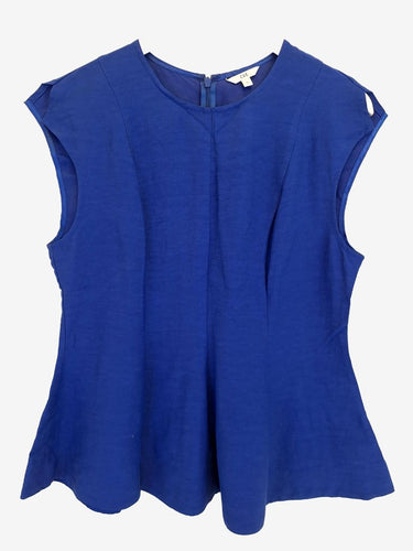 Cue Cobalt Tailored Linen Blend Top Size 14