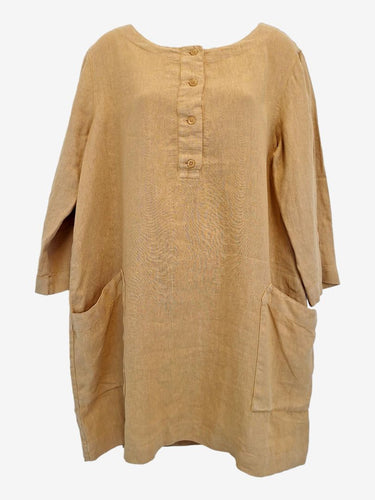 Seasalt Cornwall Coastal Mustard Linen Tunic Mini Dress Size 14