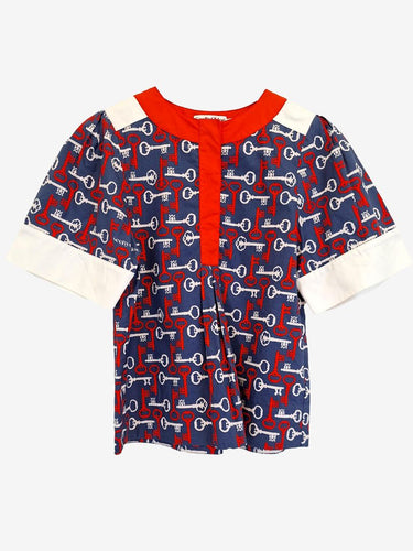 See By Chloe Key-Print Short-Sleeve Popover Blouse Size XS