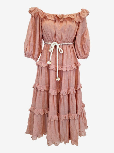 Zimmermann Elegant Dotted Off The Shoulder Midi Dress Size 10