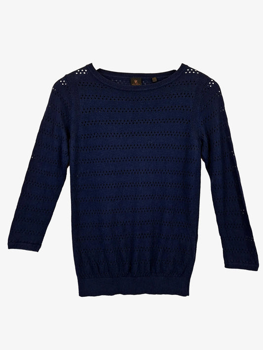 David Lawrence Navy Patterned 3/4 Sleeve Knit Jumper Size XXS by SwapUp-Online Second Hand Store-Online Thrift Store