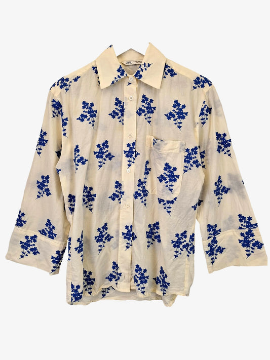 Zara Embroidered Floral 3/4 Sleeve Shirt Size XS by SwapUp-Online Second Hand Store-Online Thrift Store