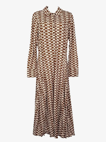 70s Style Brown Geometric Dress Dress Size M by SwapUp-Online Second Hand Store-Online Thrift Store