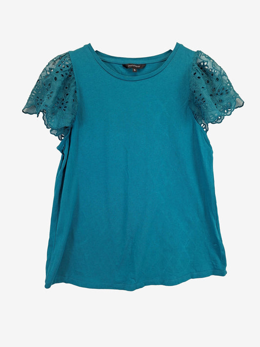 Portmans Teal Broderie Scalloped Sleeve Top Size S by SwapUp-Online Second Hand Store-Online Thrift Store