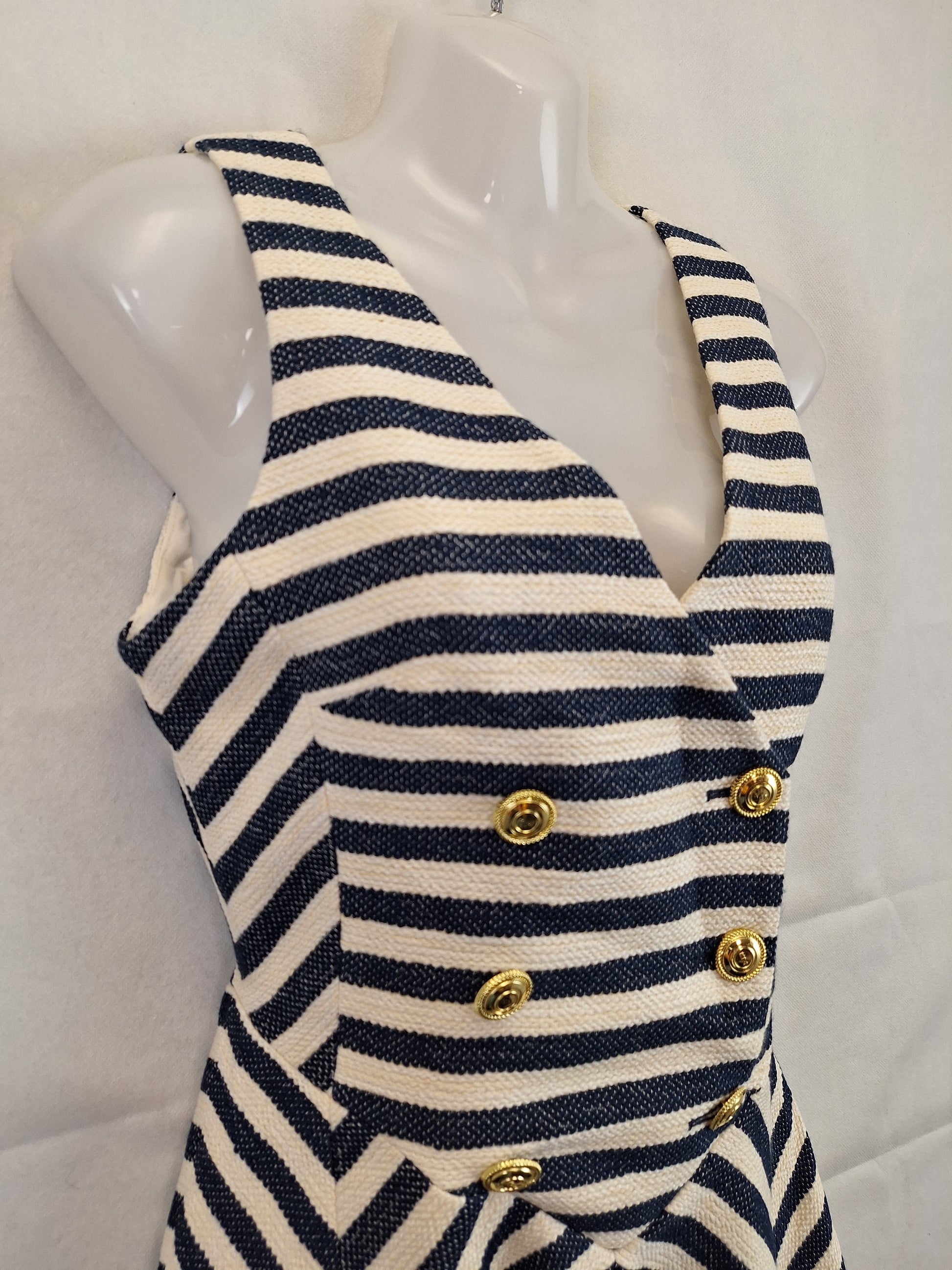 Karen Millen Textured Stripe Button Mini Dress Size 10 by SwapUp-Online Second Hand Store-Online Thrift Store