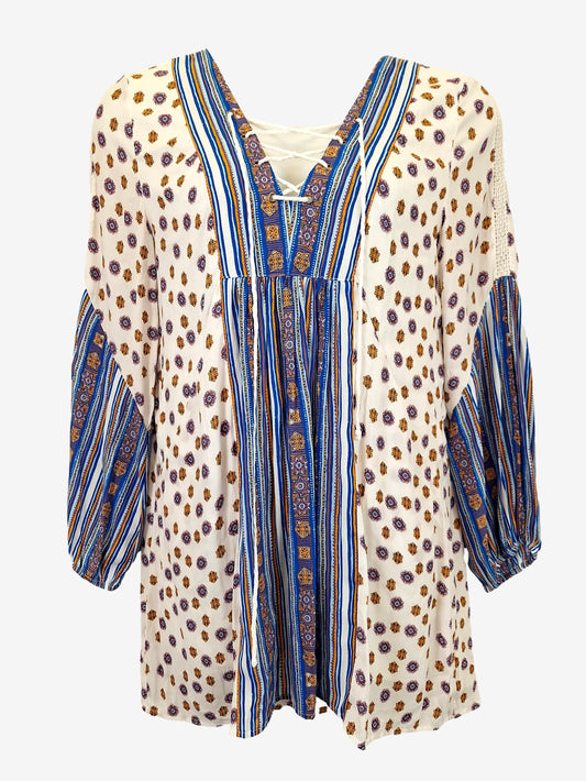 Free People Boho Tie Neck	smock Mini Dress Size M by SwapUp-Online Second Hand Store-Online Thrift Store