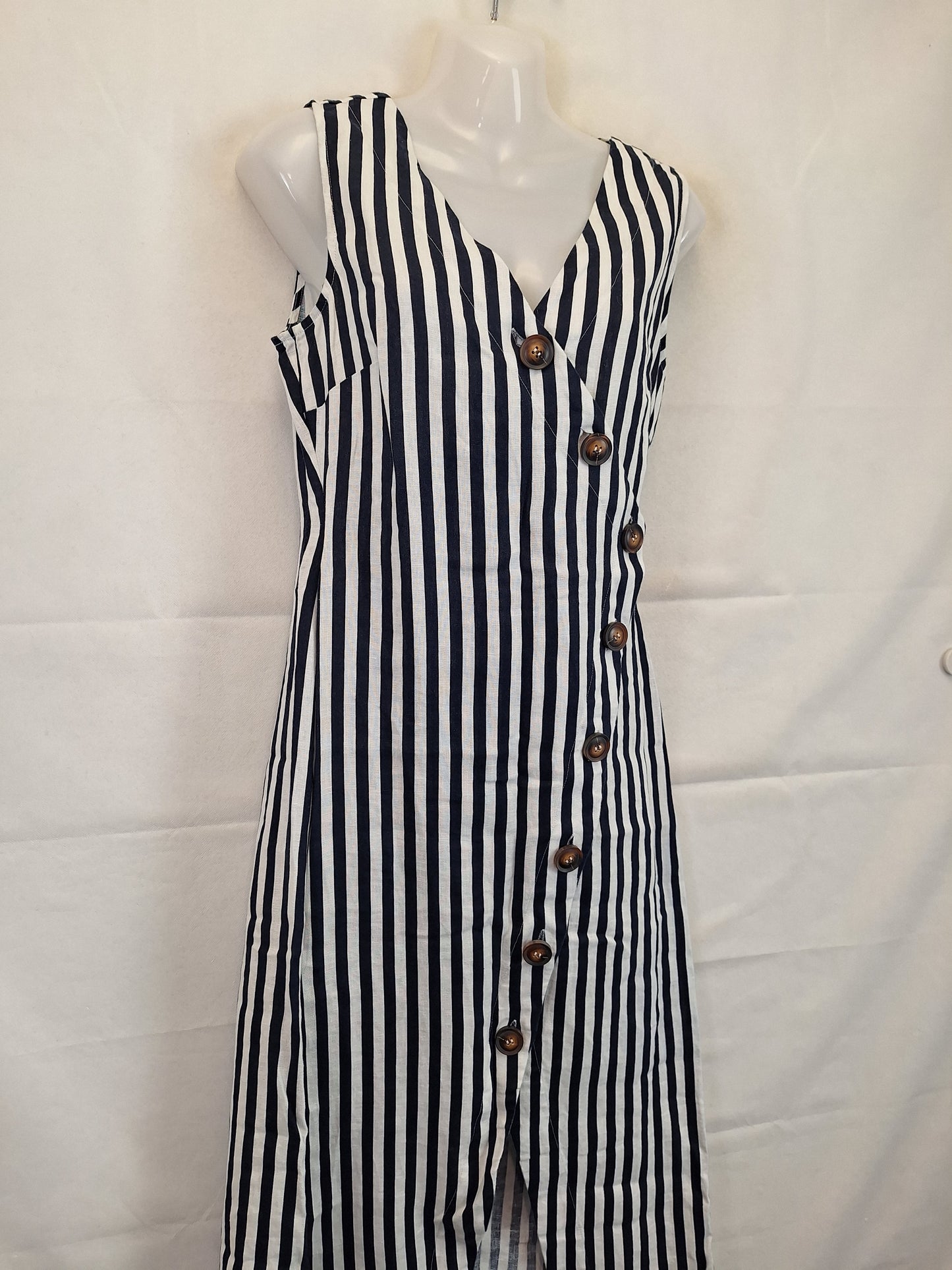 Country Road Navy Wrap Striped Linen Midi Dress Size 10 by SwapUp-Online Second Hand Store-Online Thrift Store