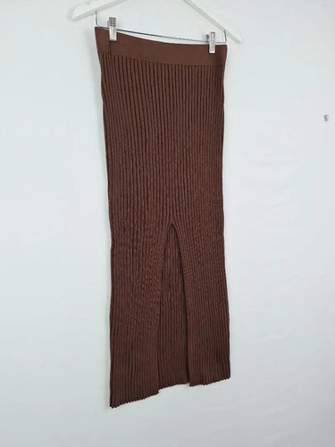 Aere Chocolate Ribbed Cheeky Front Split Maxi Skirt Size M by SwapUp-Online Second Hand Store-Online Thrift Store
