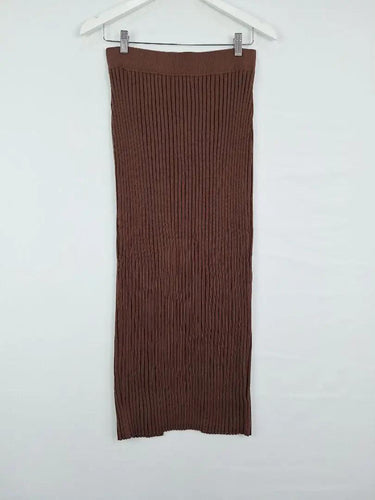 Aere Chocolate Ribbed Cheeky Front Split Maxi Skirt Size M by SwapUp-Online Second Hand Store-Online Thrift Store