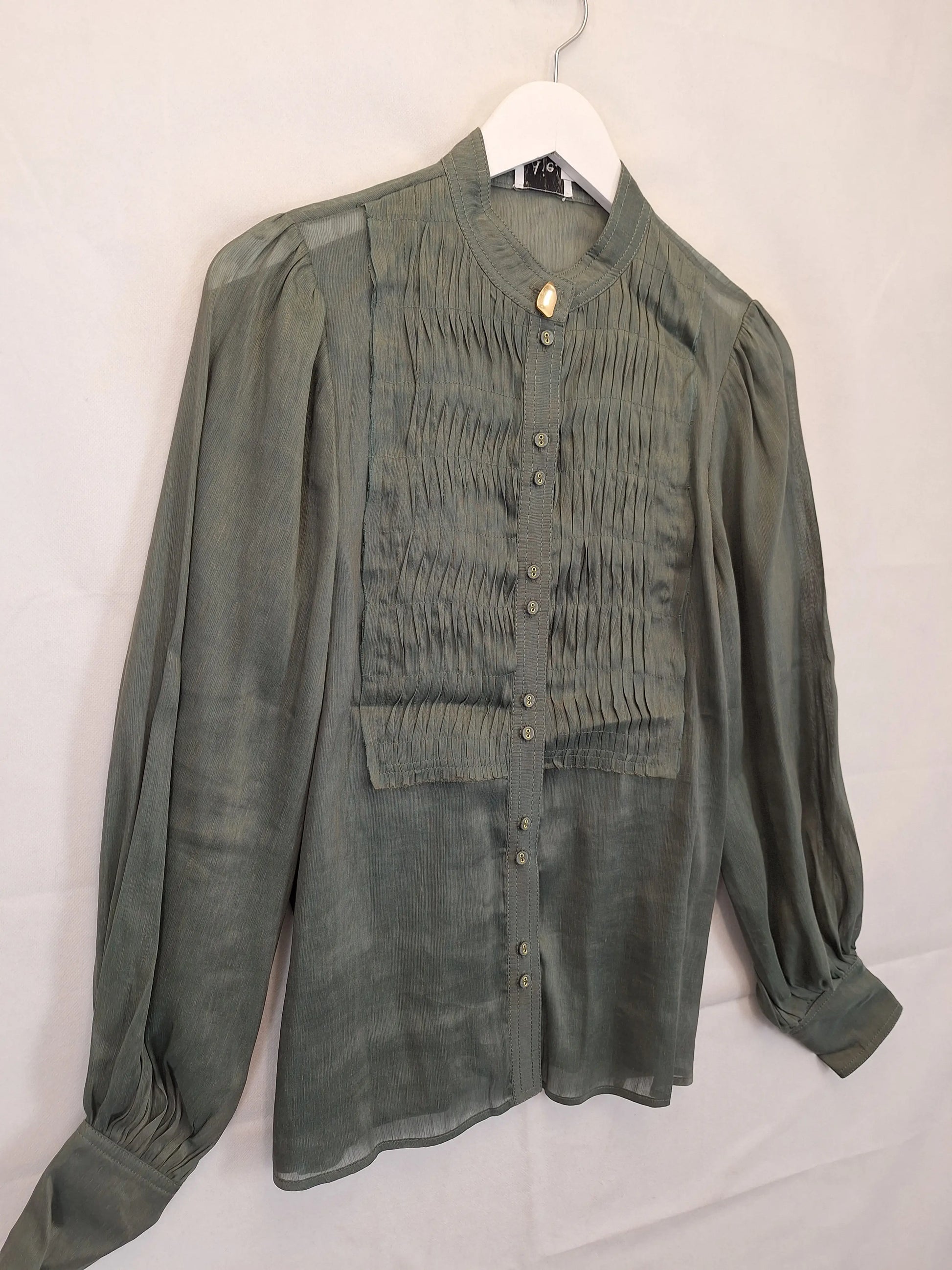 Aje Khaki Pleated Sheer Blouse Size 8 by SwapUp-Online Second Hand Store-Online Thrift Store