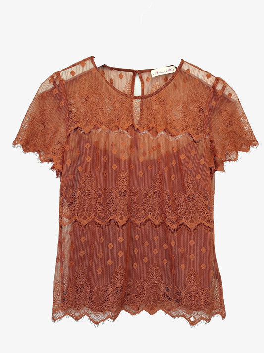 Alannah Hill Elegant Rose Taupe Lace Top Size 10 by SwapUp-Online Second Hand Store-Online Thrift Store