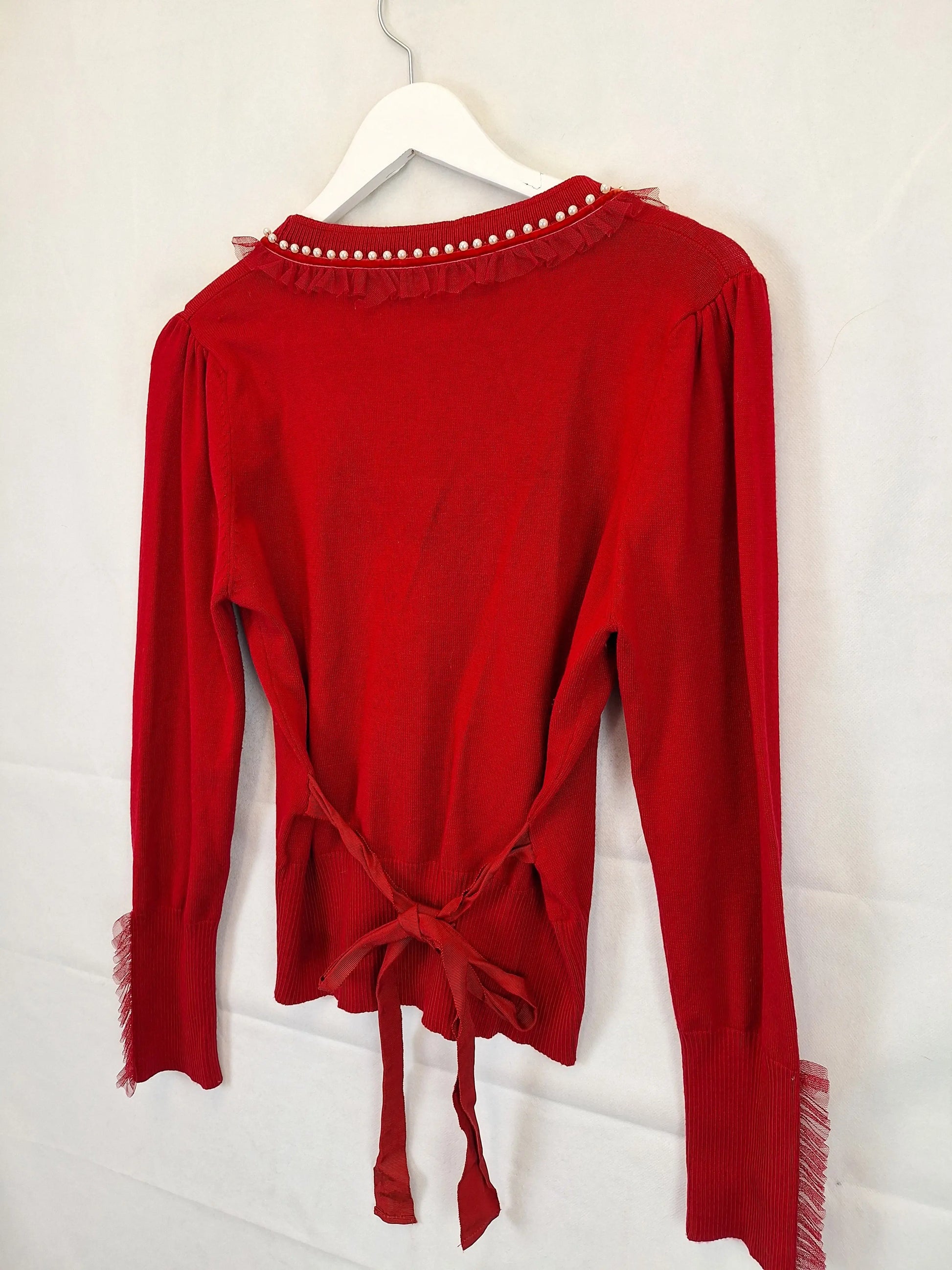 Alannah Hill Elegant Ruffle Pearl Detail Cardigan Size 14 by SwapUp-Online Second Hand Store-Online Thrift Store