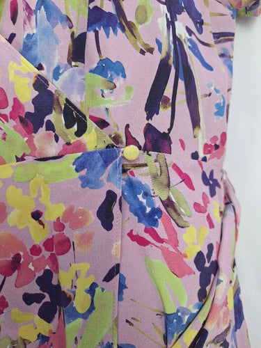 Alannah Hill Mauve Floral Wrapped Silk Midi Dress Size 14 by SwapUp-Online Second Hand Store-Online Thrift Store