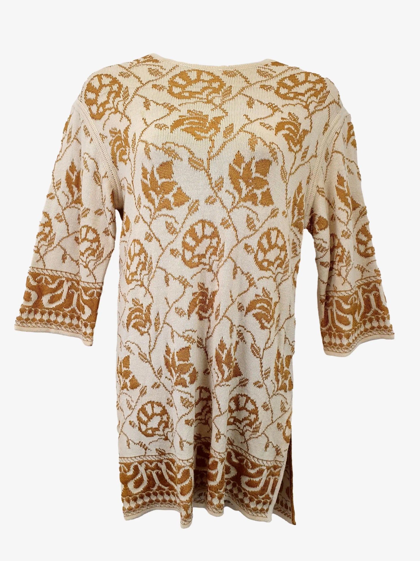 Alberta Ferretti Floral Gold Knit Mini Dress Size 12 by SwapUp-Online Second Hand Store-Online Thrift Store