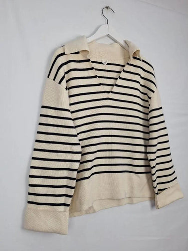 Arket Heavy Striped open Collar Jumper Size L by SwapUp-Online Second Hand Store-Online Thrift Store
