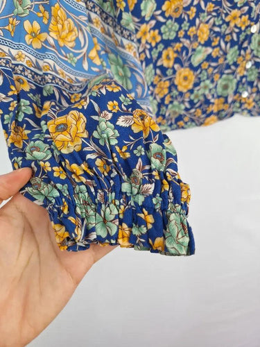 Arnhem Blue Floral Button Down Top Size 10 by SwapUp-Online Second Hand Store-Online Thrift Store