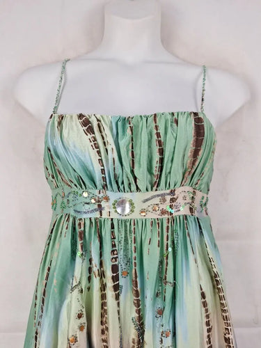 BCBGMAXAZRIA Ruched Silk Embellished Evening Maxi Dress Size L by SwapUp-Online Second Hand Store-Online Thrift Store