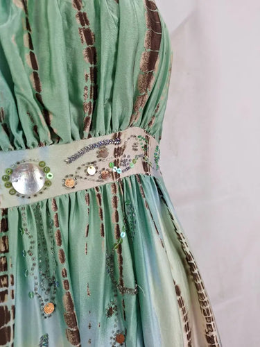 BCBGMAXAZRIA Ruched Silk Embellished Evening Maxi Dress Size L by SwapUp-Online Second Hand Store-Online Thrift Store